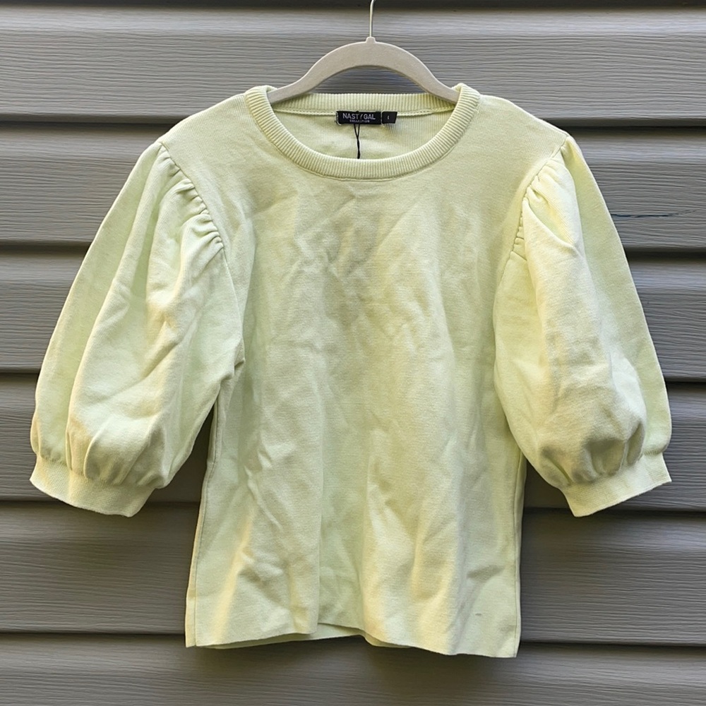 Nasty Gal Lime Puff Sleeve Knit Sweater